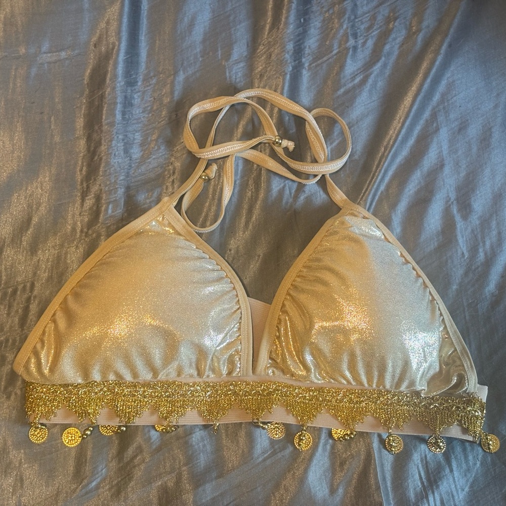 Gold Halter Rave Top